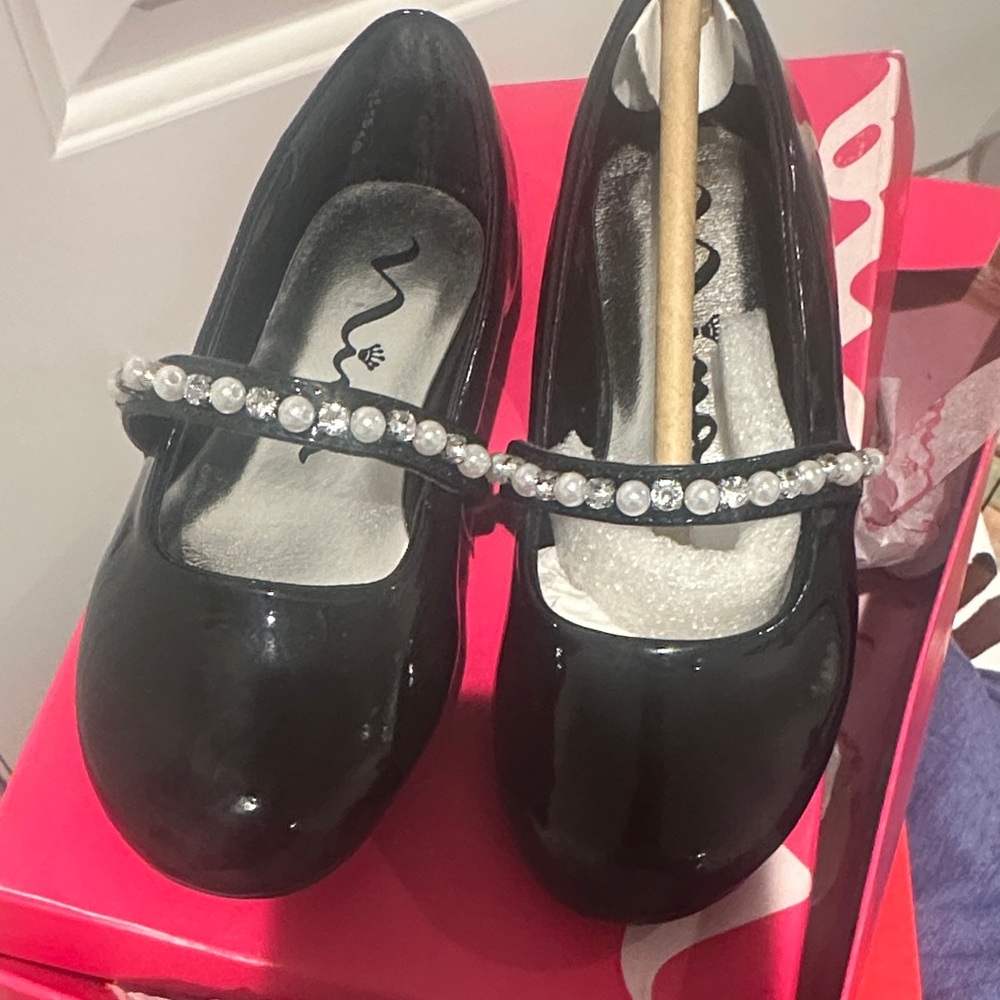 Nina Black Kids' Dress Shoes with Rhinestone Detail